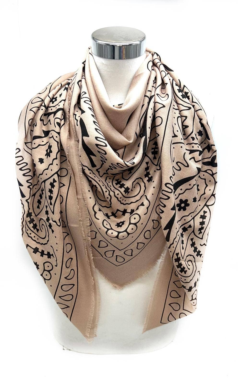 LINETA - Wholesale Scarf - Women's - A-6 Large square scarf with paisley print Fine material11