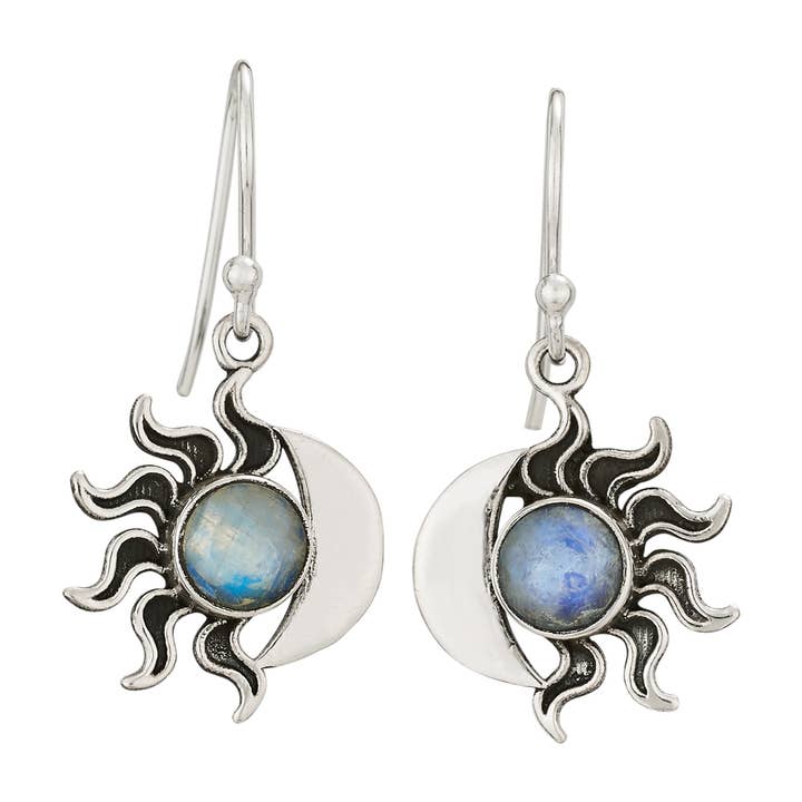 Tiger Mountain Jewelry - Wholesale Dangle Earrings - Misty Dawn Sterling Silver Moonstone Sun/Moon Earrings