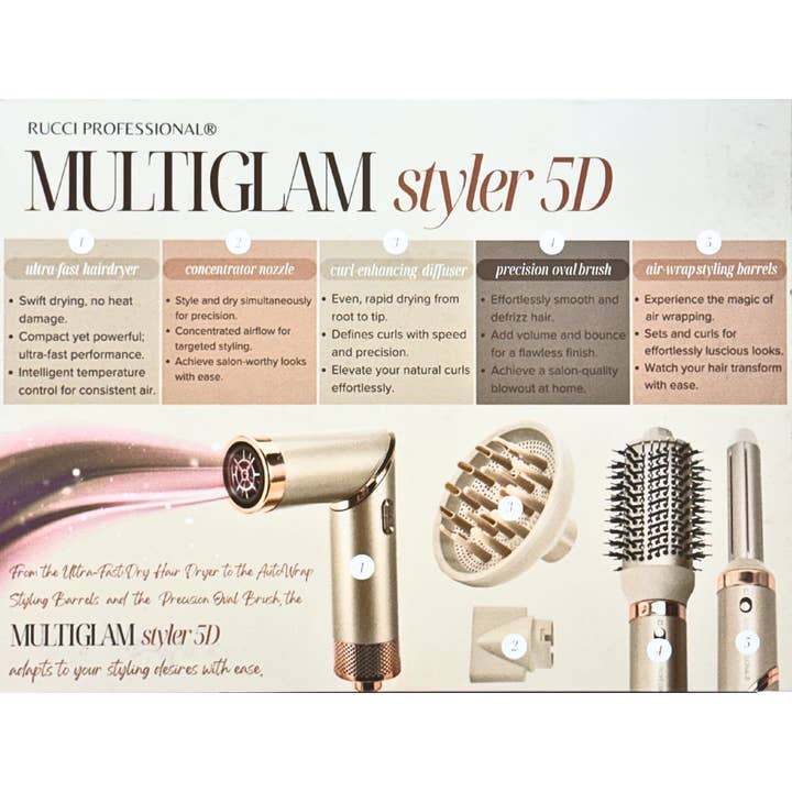 Rucci Professional - Wholesale Hair Dryer - MULTIGLAM Styler 5D – 5-in-1 Hair Dryer, Curler & Volumizer10