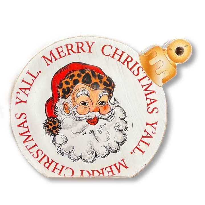 Ornament Sitter Merry Christmas Y'all Santa Leopard Hat for wholesale by Jarmz Designs