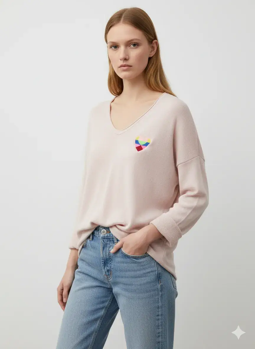 Mimi & Gogo - Vente Sweat-shirt – femme - Sweat-shirt brodé cœur à multi couleurs @5105_SweatMultiCoeu13