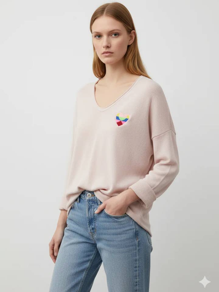 Mimi & Gogo - Vente Sweat-shirt – femme - Sweat-shirt brodé cœur à multi couleurs @5105_SweatMultiCoeu13