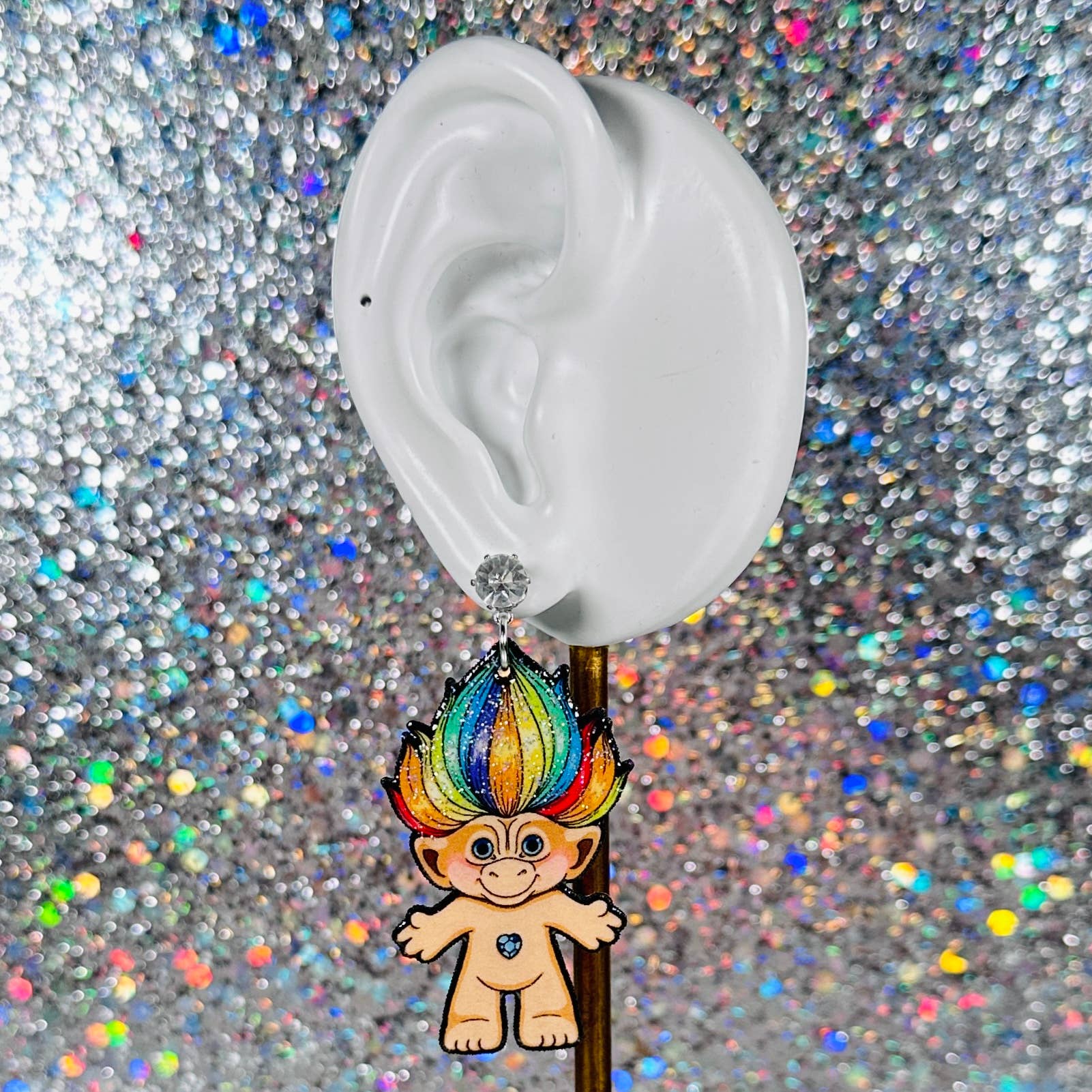 Sea Pixie Designs - Wholesale Dangle Earrings -  Troll Rainbow Holographic Glitter Dangle Earrings2