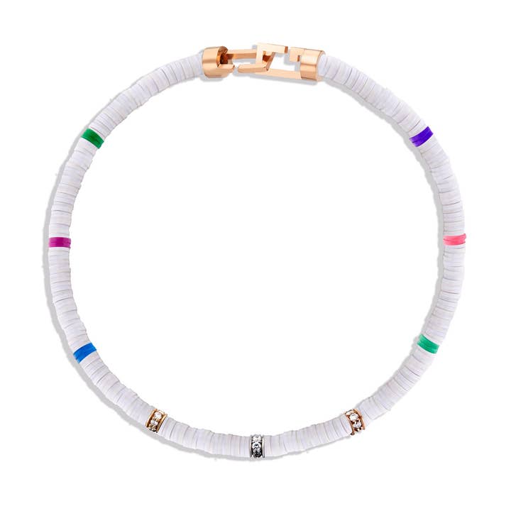 3mm White Heishi Bead Bracelet with Diamond Heishi Accents & 14k Gold Clasp for wholesale by C. GRASSI