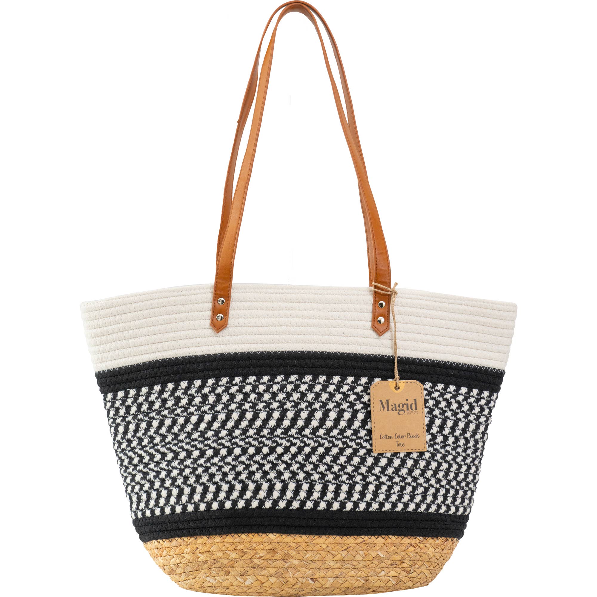 Magid - Wholesale Draagtas - Dames - Magid Natuurlijke Katoenen Geweven & Imitatie Leren Schoudertas8