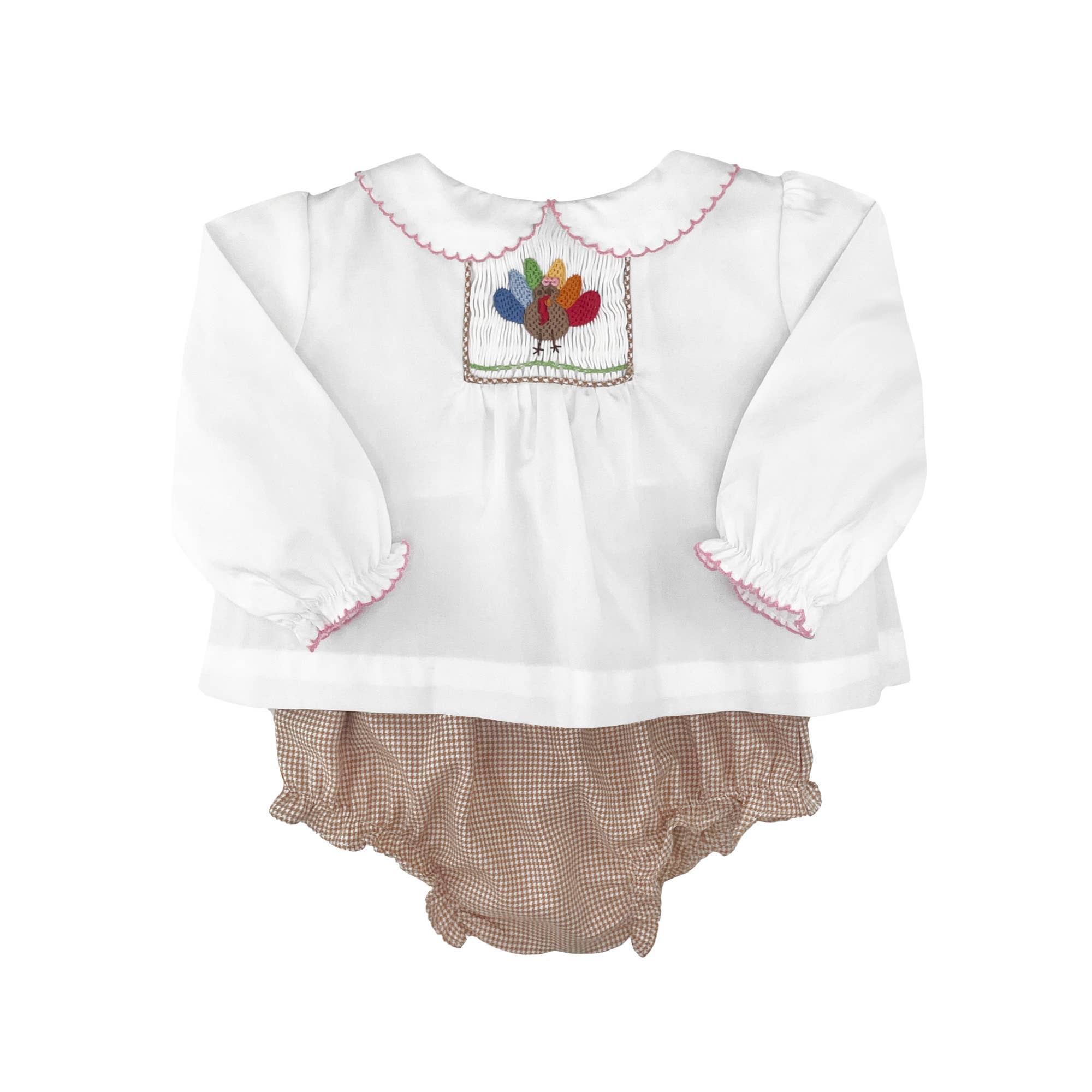 Petit Ami & Zubels – Engroshandel Tøjsæt - Baby – Kalkun Hånd Billede Rynket Ble Sæt med Picot Kant