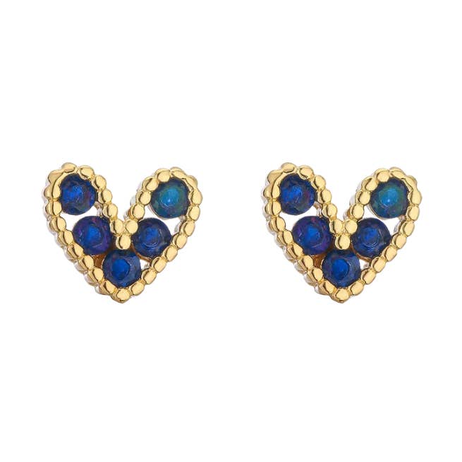 Diamond heart studs blue for wholesale by Rosies
