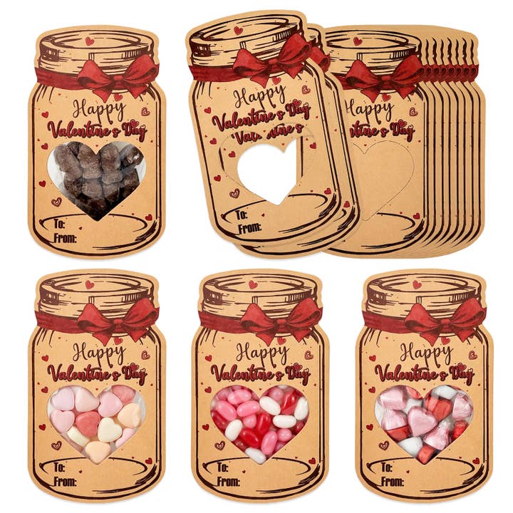 Cartes de la Saint-Valentin en pot Mason Wrapables 48 pièces avec sacs à cadeaux pour la vente par Wrapables.com