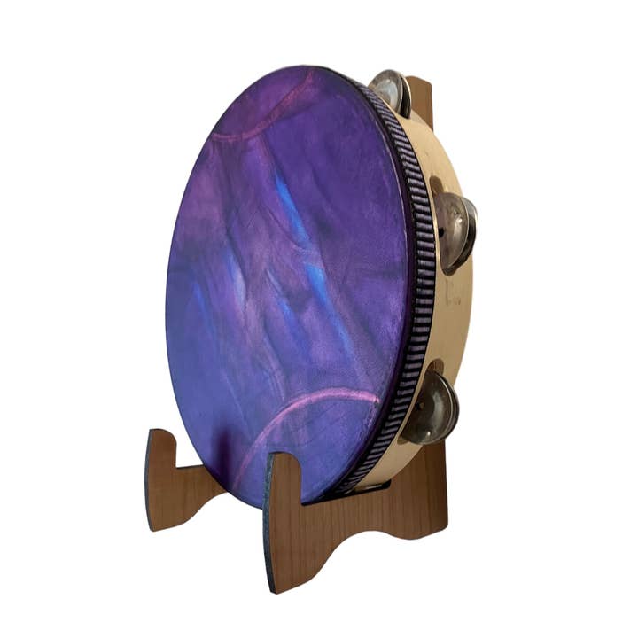inRhythm - Venta al por mayor Escultura - Pandereta morada de 10 pulgadas con soporte de exhibición iluminado opcional
