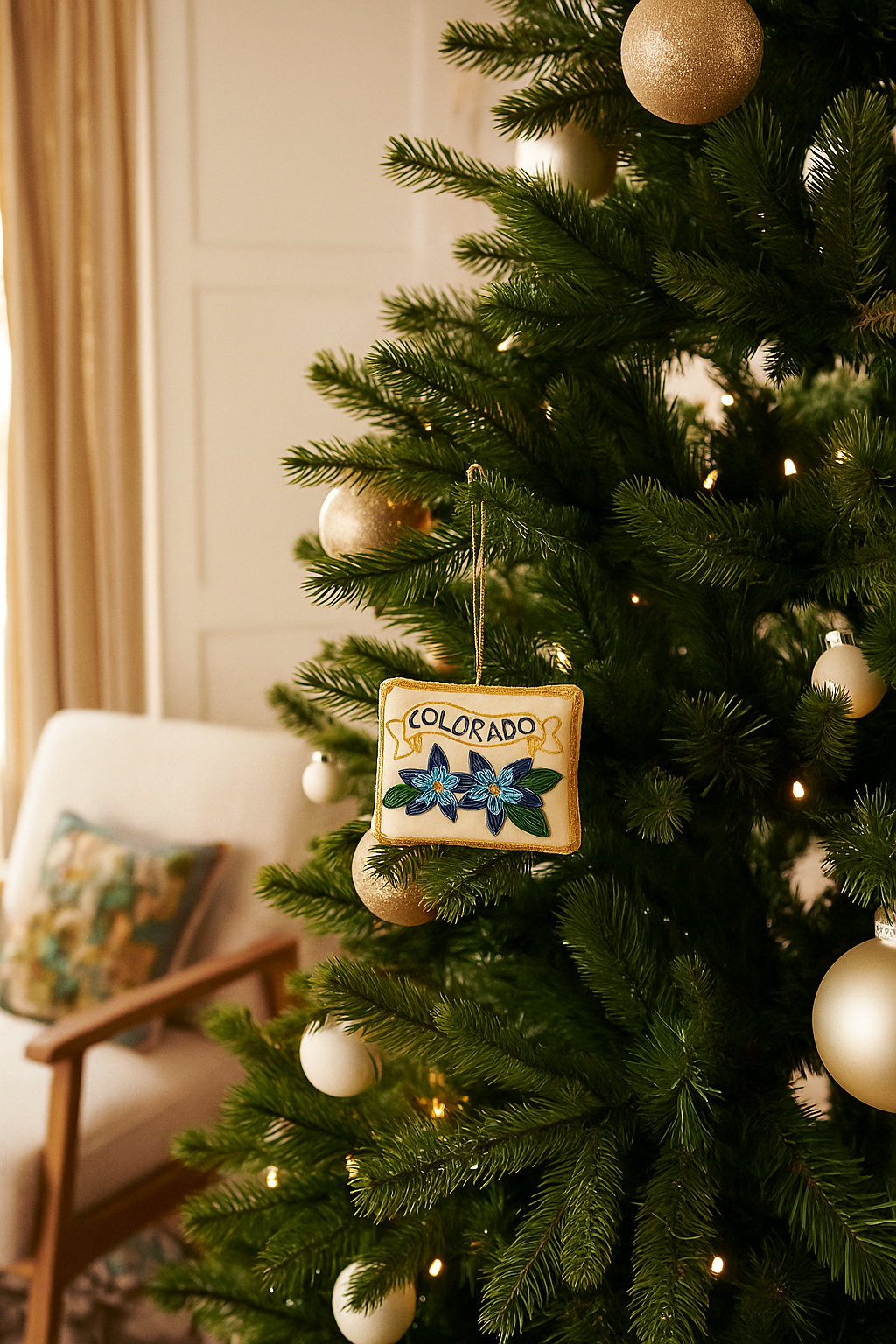 Matr Boomie Fair Trade - Wholesale Ornament - Colorado State Blue Columbine Beaded Fabric Ornament2