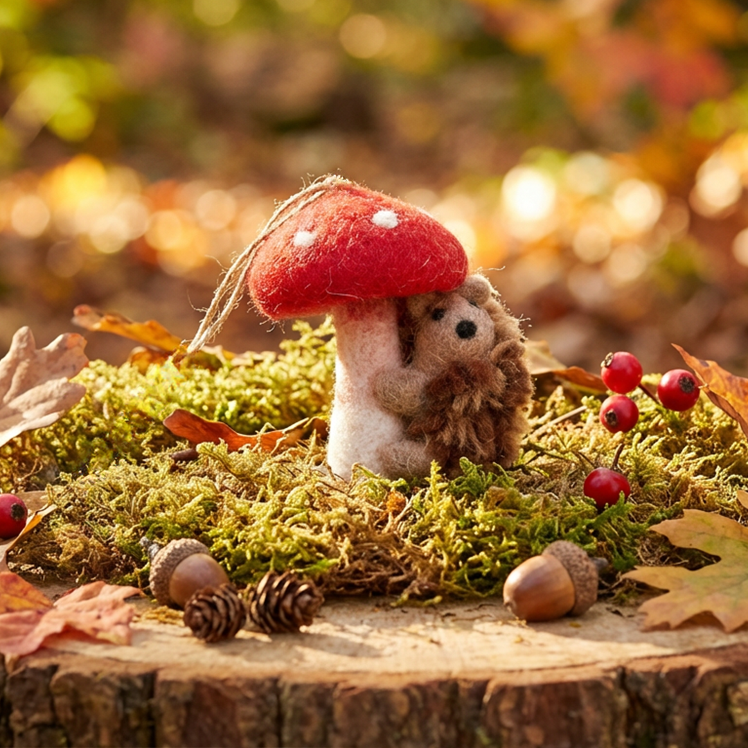 Felt So Good - Vente Objets de décoration - Décoration suspendue hérisson et champignon en feutre fait main3