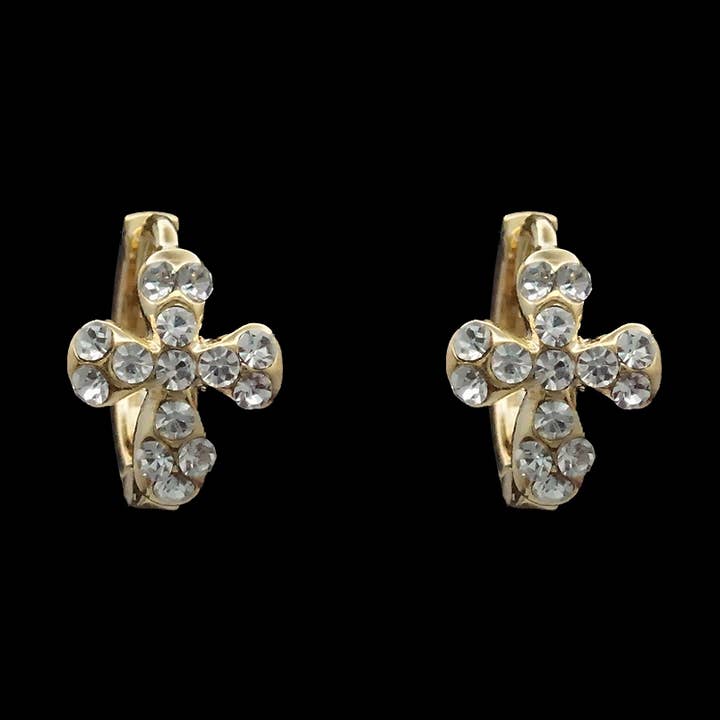 Be Je Designs - Wholesale Huggie Earrings - Pave cross huggie earrings0