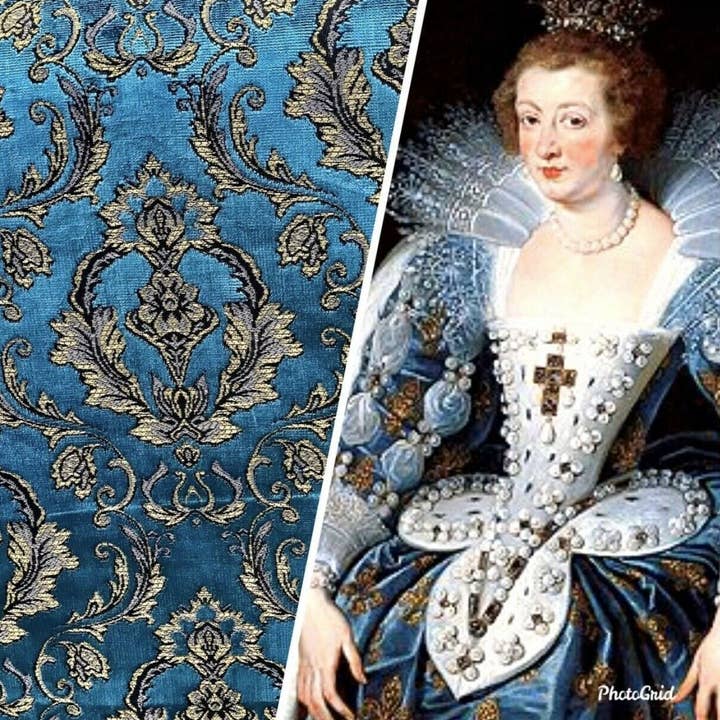 Queen Estel Italian Burnout Damask Chenille Velvet Upholstery Fabric - Teal for wholesale by Fancy Styles Fabric