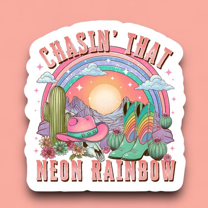 Chasin the Neon Rainbow Sticker for wholesale by Ace the Pitmatian Co