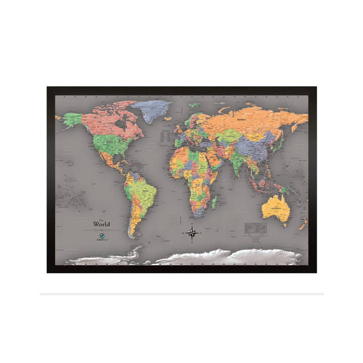 Winding Hills Designs - Wholesale Map - Magnetic Travel Map of the World - Modern Grey World