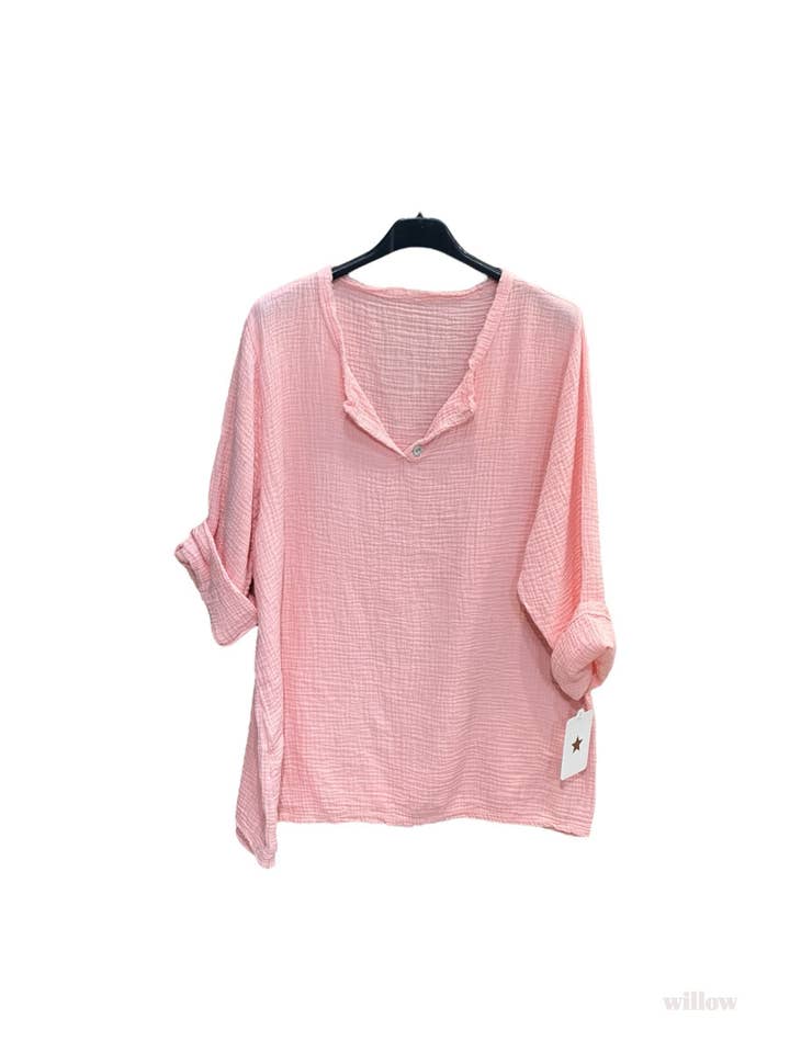 MOONSUN - Wholesale Blouse - Women's - Oversized cotton gauze top with button collar