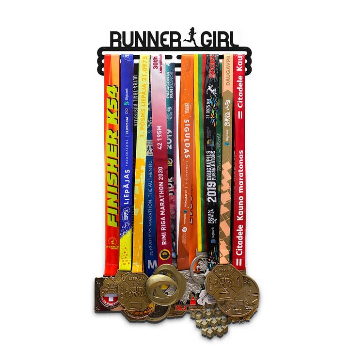 Medaillenhalter RUNNER GIRL - Mattschwarz - Medium für den Großhandel von United Medals