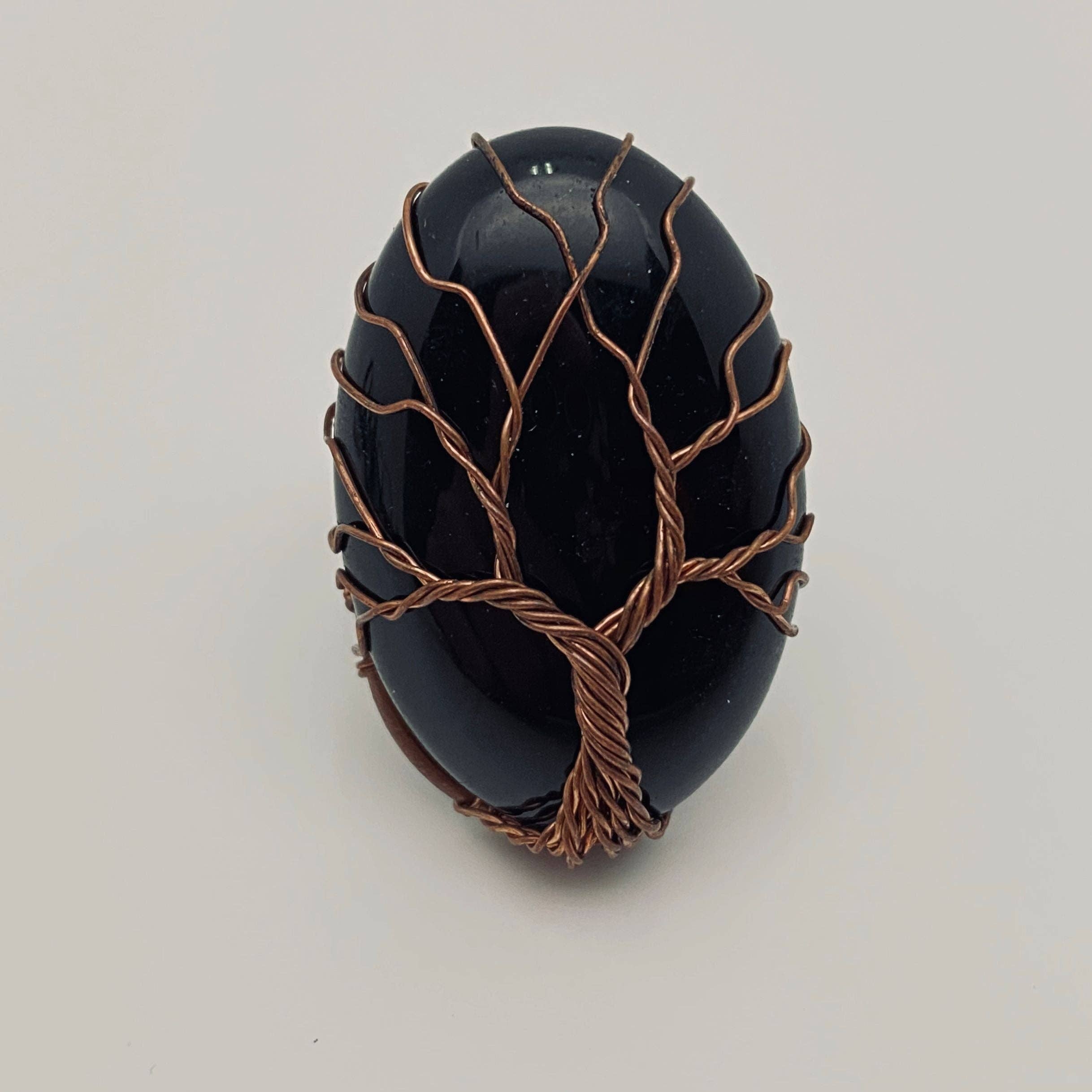 Mio Queena - Wholesale Cocktail/Statement Ring - Hand-wrapped Oval Natural Stone Tree of Life Ring1