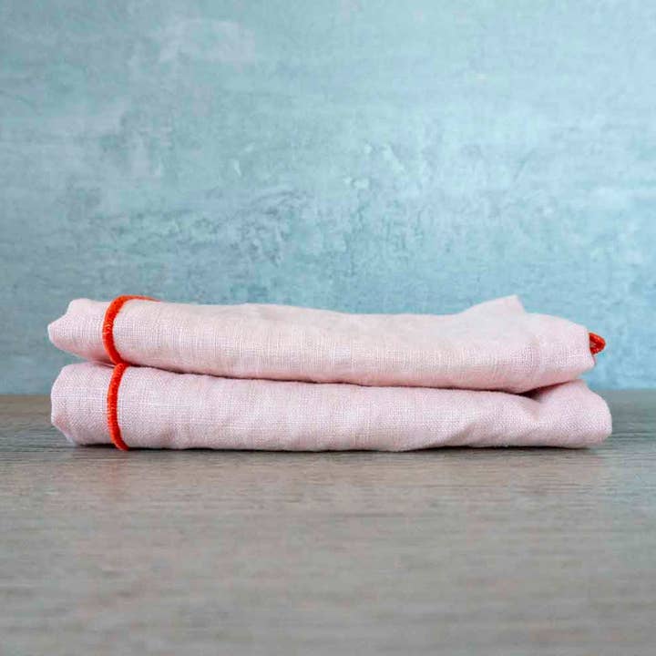 Serviettes de table en tissu 100% lin rose (Bellini) - Ensemble de 2 pour la vente par West Coast Handmade