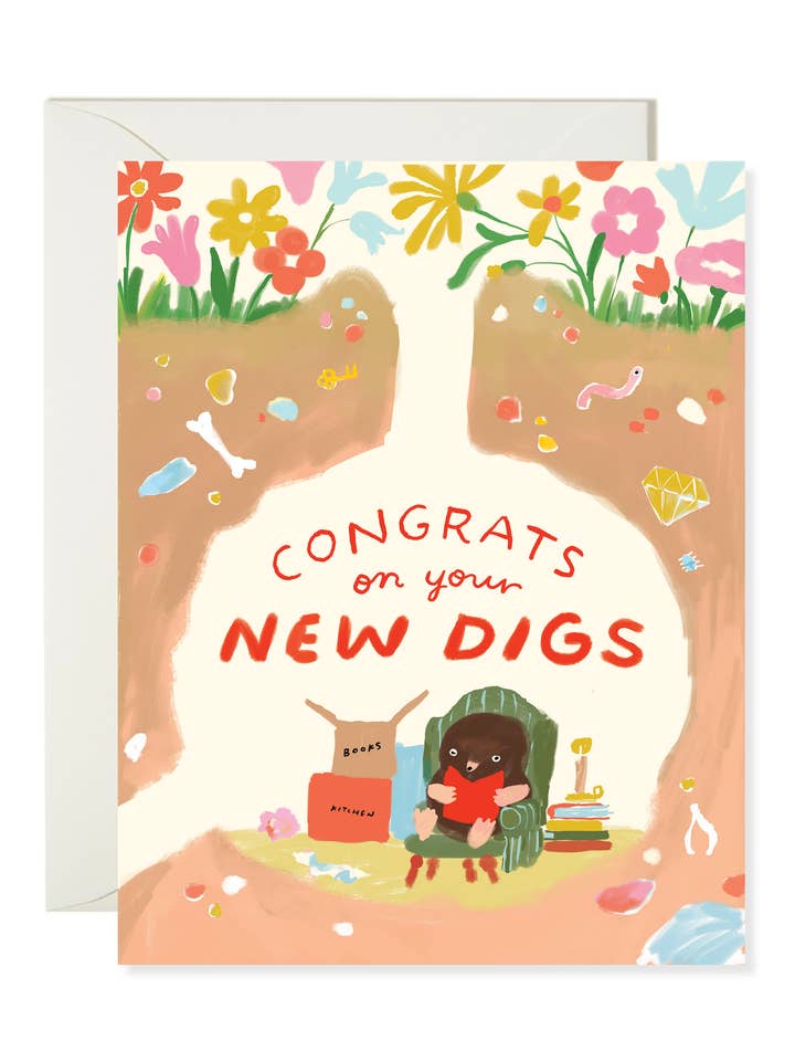 New Digs - Animal Pun Housewarming Card for wholesale by Karen Schipper