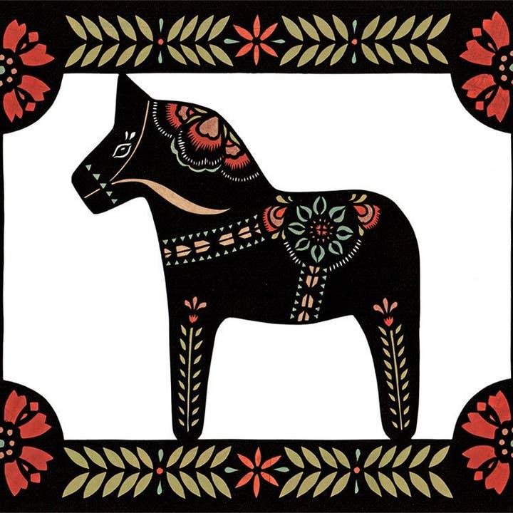 Dala Horse - 11 x 14 inch Papercutting Printed Reproduction for wholesale by Rural Pearl: Cut Paper Art by Angie Pickman