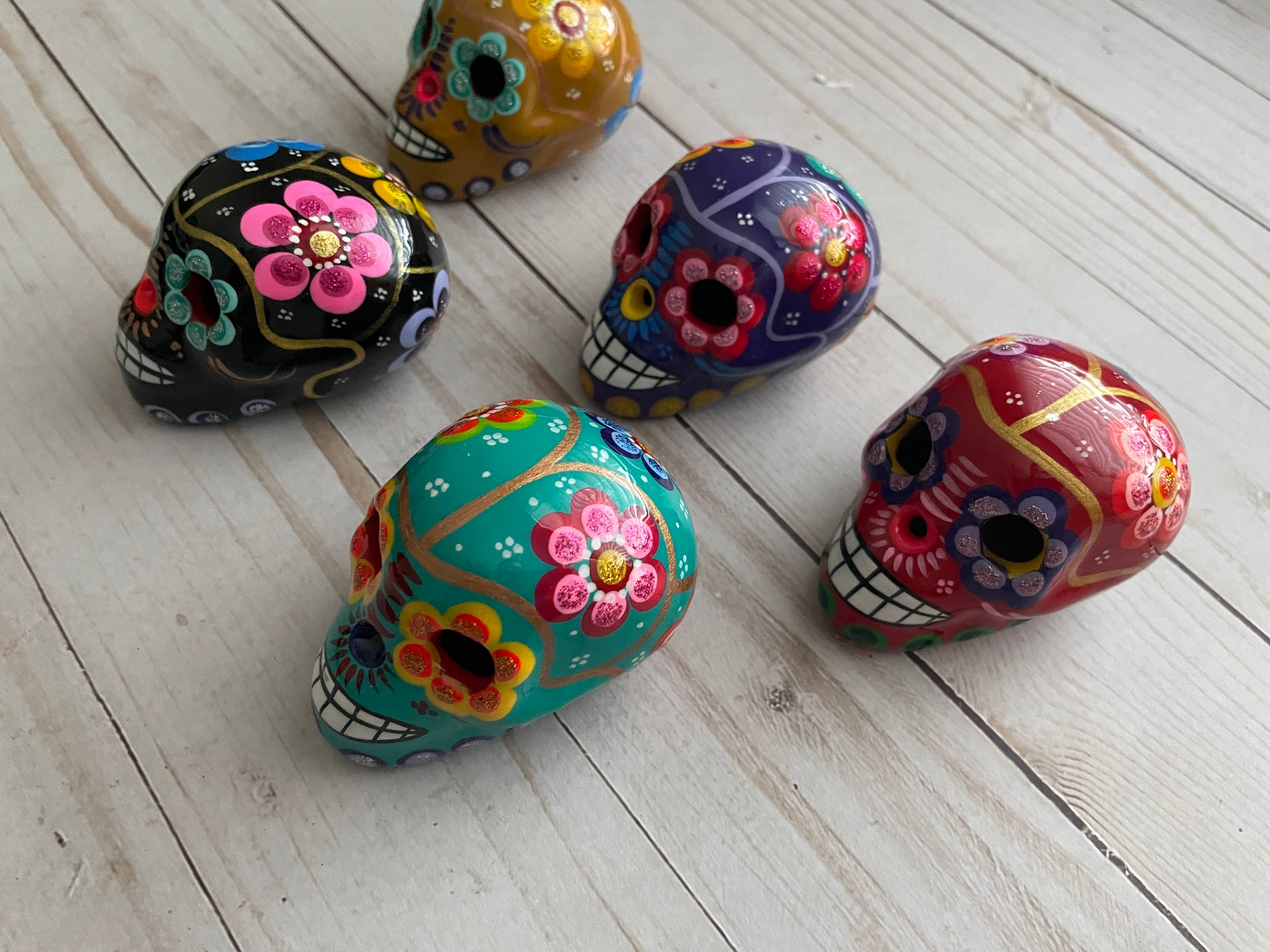 Viva Greetings - Wholesale Decorative Figurine - 12 Day of the Dead Mini Clay Painted Skeletons1