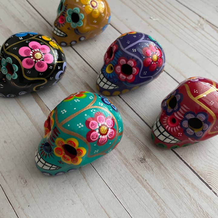 Viva Greetings - Wholesale Decorative Figurine - 12 Day of the Dead Mini Clay Painted Skeletons1