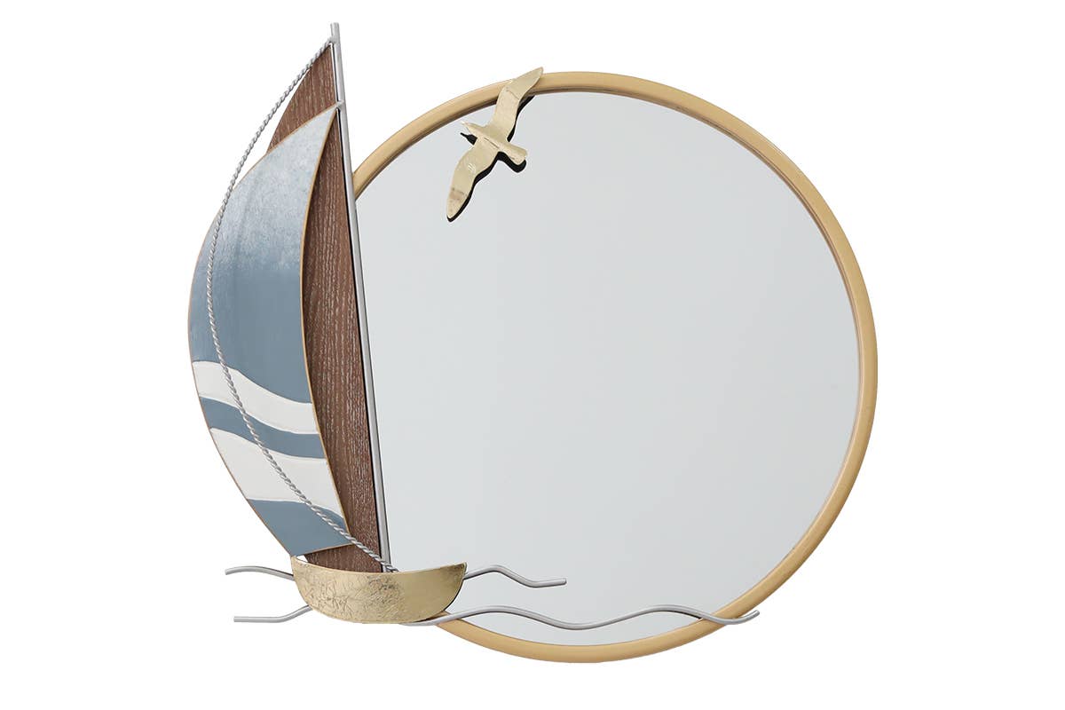 Socadis - Wholesale Muurspiegel - DM1137 - Ronde Spiegel Zeilboot Hout/Metaal - Schone - Kunsten0