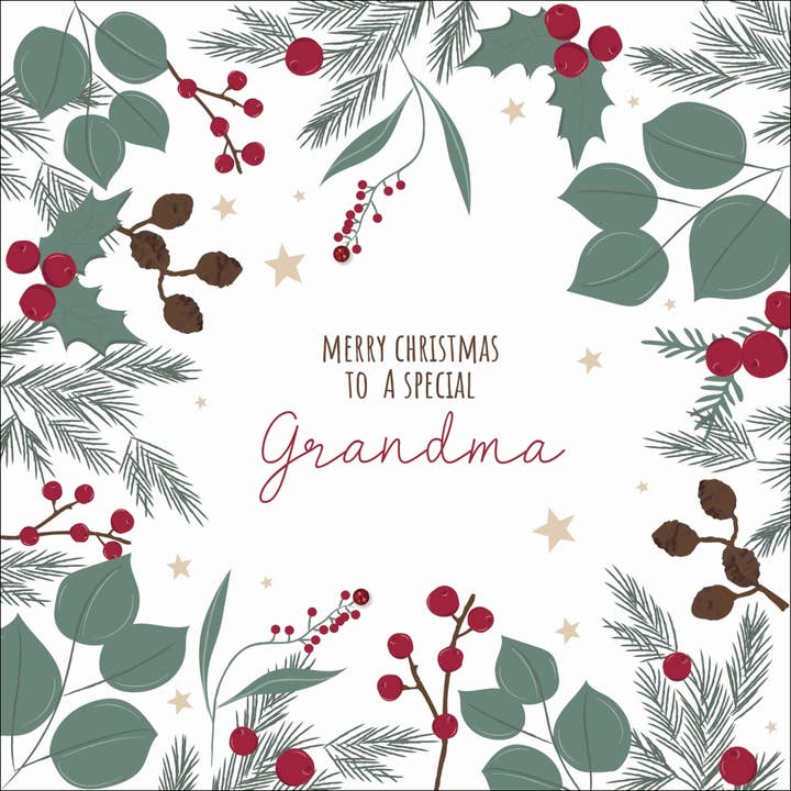 Joyeux Noël à une grand-mère spéciale, carte de vœux faite main pour la vente par The Handcrafted Card Company