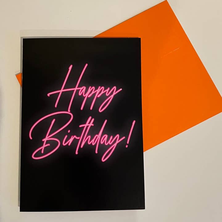 Sunny Marshmallow - Wholesale Birthday Card - Happy Birthday! Pink Neon Style