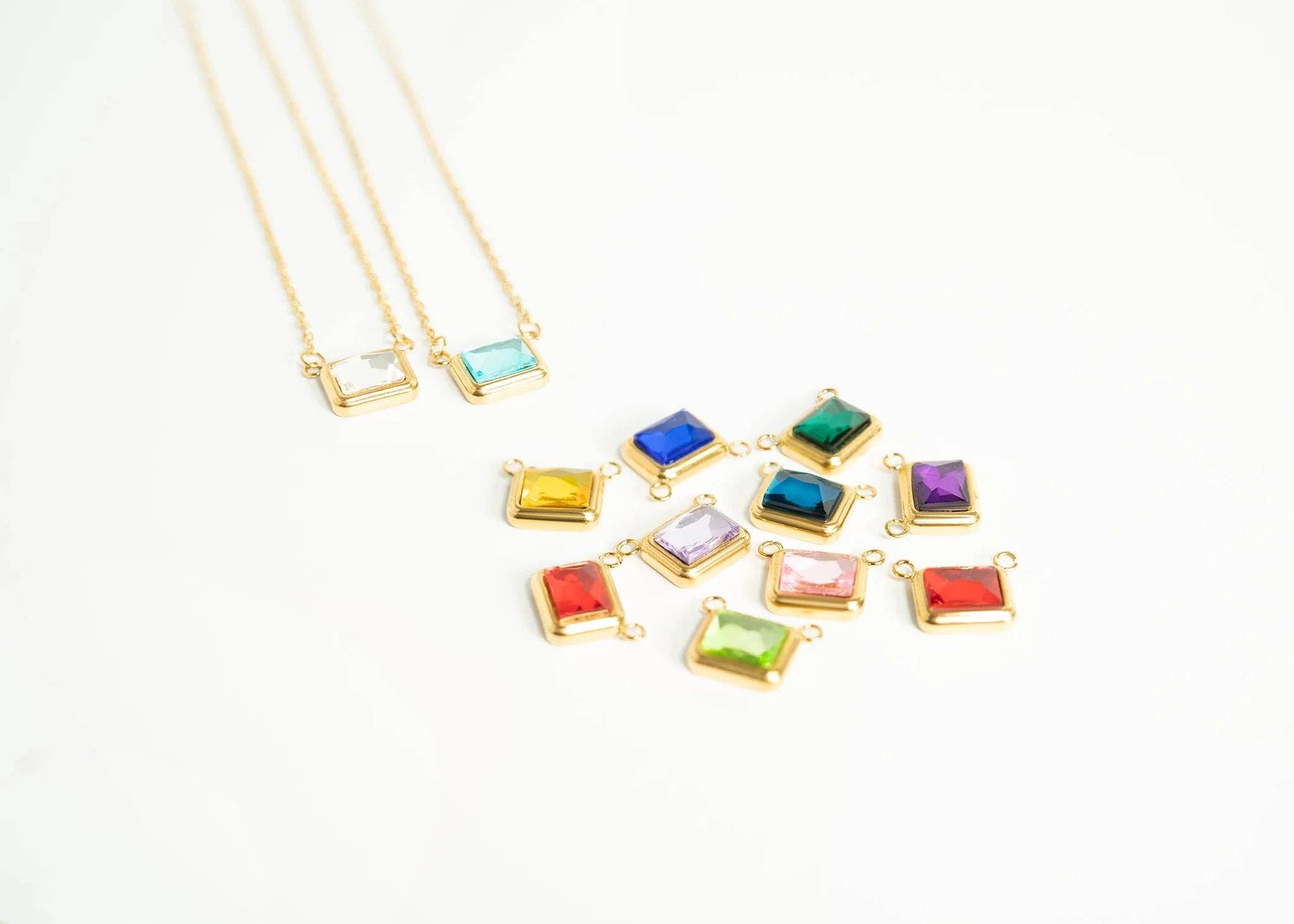 WJW - Wholesale Individual Charm/Pendant - 18K Gold PVD Emerald Birthstone Connector Charm 11mm10