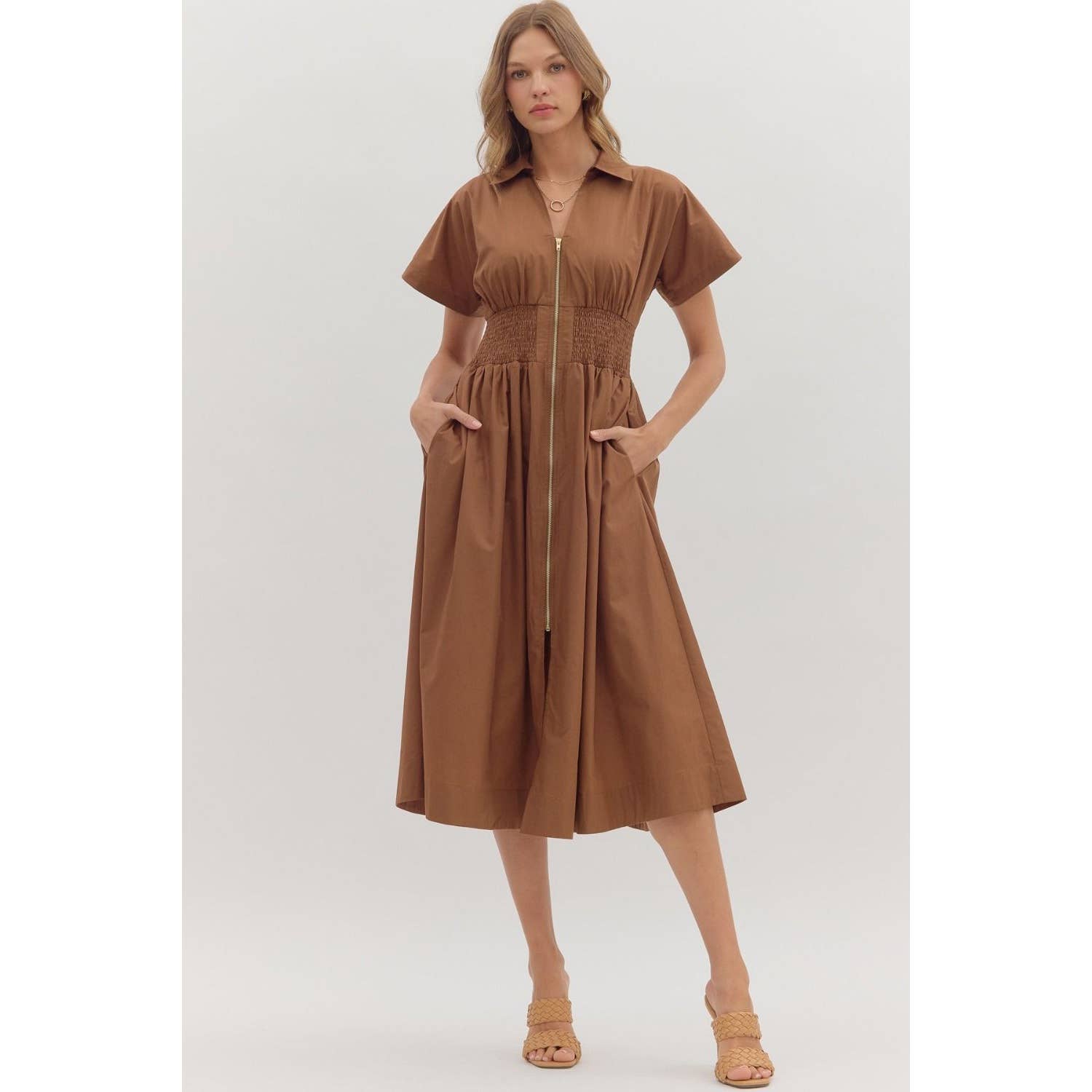 STYLE USA - Wholesale Dress - Women's - Solid short sleeve midi dress 0