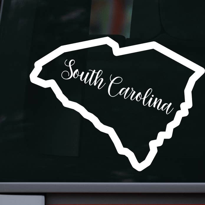 South Carolina Outline with name Car and Laptop Decal for wholesale by AO Designs LLC