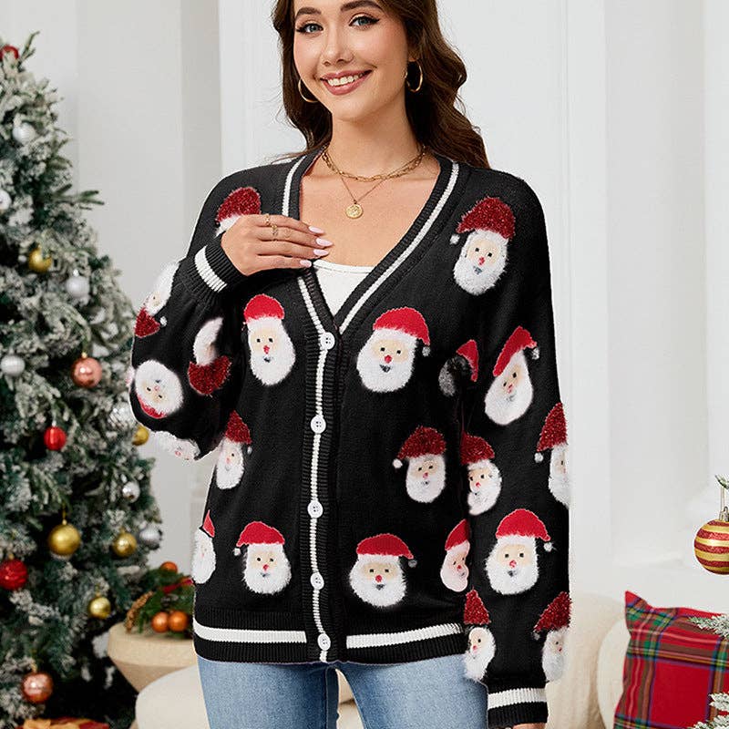 Suhkasana - Wholesale Cardigan - Women's - Women’s Santa Claus Knit Cardigan Christmas Sweater0