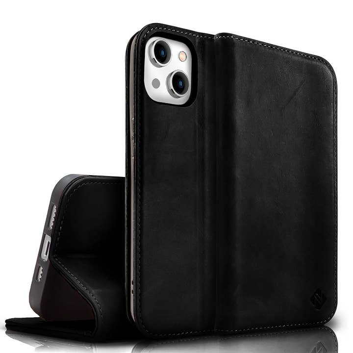 Funda de cuero auténtico NALIA Flipcase para iPhone 15 con protección RFID y función de soporte para venta al por mayor de SchnappFreude