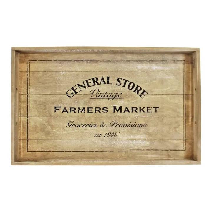 From Under The Stairs - Wholesale Decorative Tray - Set Of 3 General Store Wooden Trays With Handles