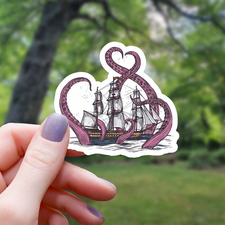 Mimic Gaming Co - Wholesale Sticker - Kraken Monster Grabbing Ship Sticker - 3"