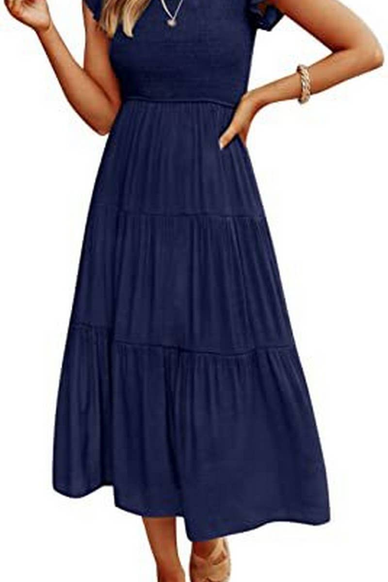 NINEXIS - Wholesale Dress - Women's - CWDMD2568_FLYING SLEEVE SHIRRED LAYERED SHORT SLEEVE DRESS10