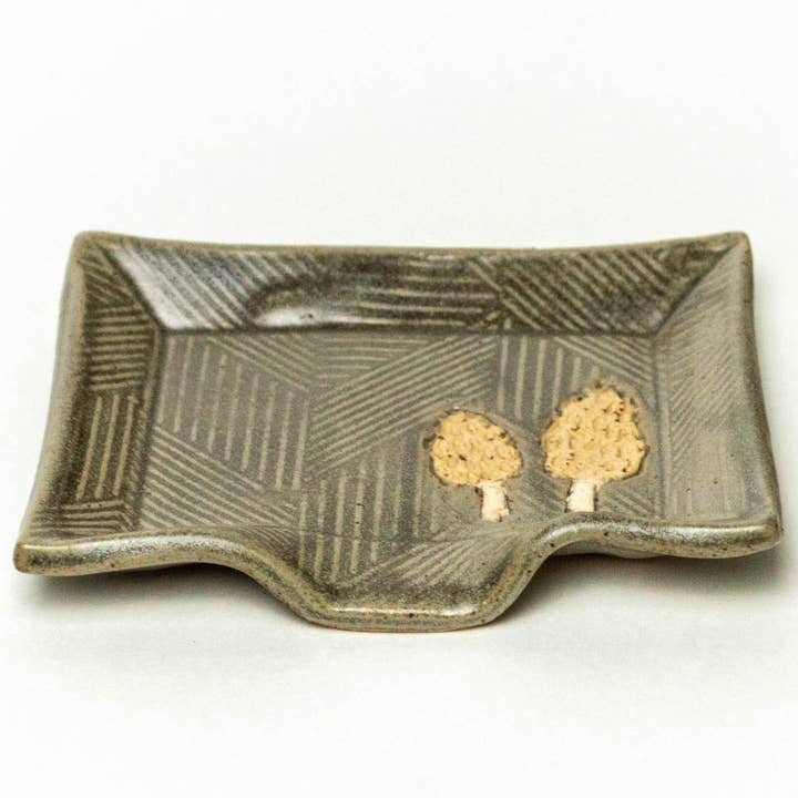 Morel Mushroom Handmade in Ohio, Ceramic Soap Dish for wholesale by White Squirrel Clayworks