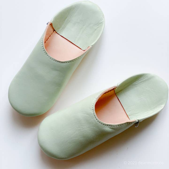 Moroccan leather Slipper Babouche // Simple Lime for wholesale by dear Morocco