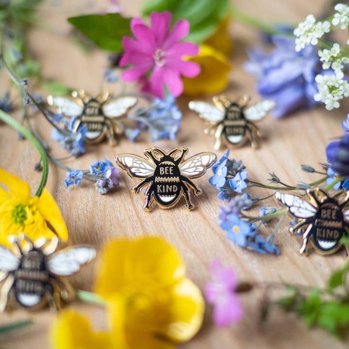 The Black Pug Press - Wholesale Lapel Pin/Button - Bee Kind Enamel Pin