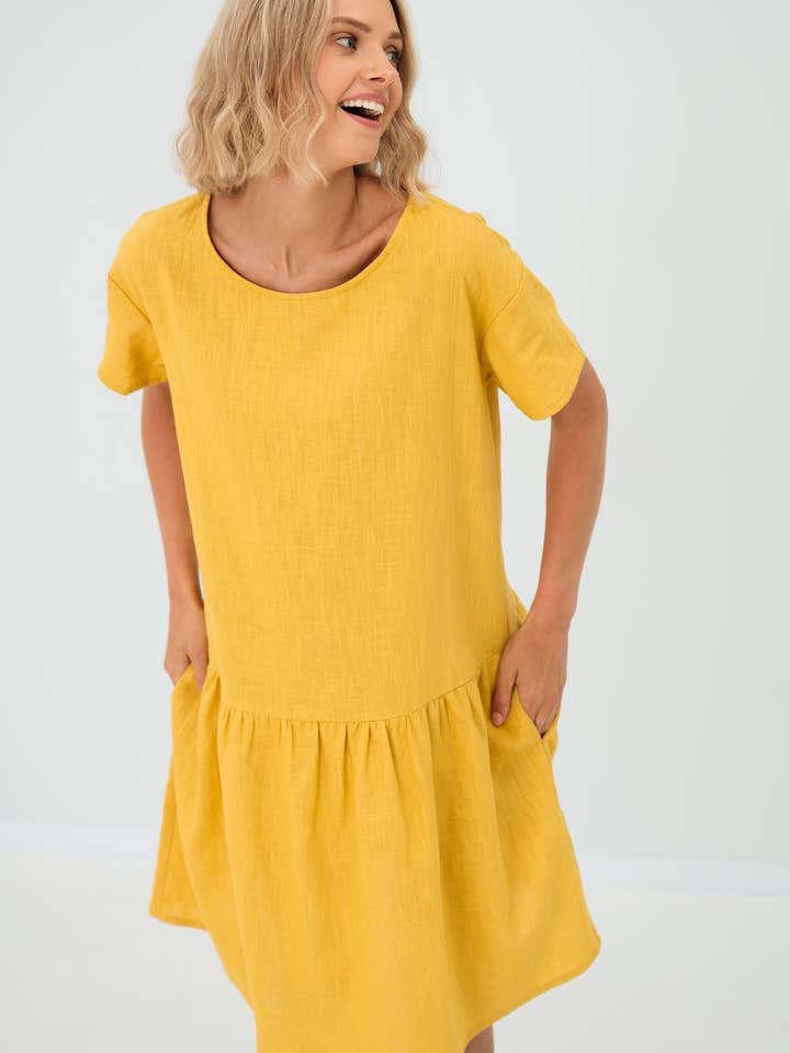 Robe en lin jaune pour femmes/Vêtements en lin/Robe modeste pour la vente par LeMuse