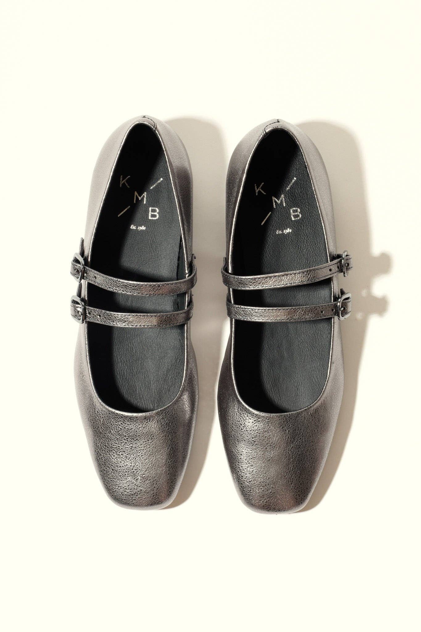 KMB Shoes - Wholesale Flats - Women's - CANDY METAL SILVER – Double Strap Mary Jane Flats in Metallic Leather