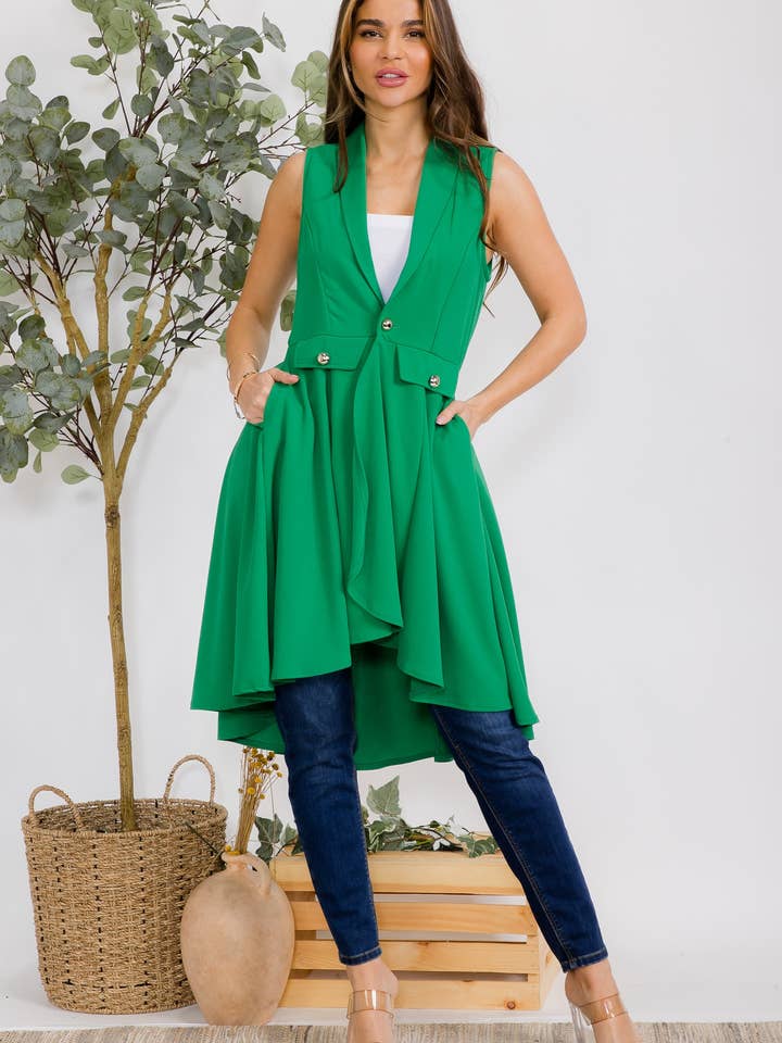 HH757X-S2 Cárdigan sin mangas de talla grande con bajo asimétrico para venta al por mayor de H&H Fashion Inc.