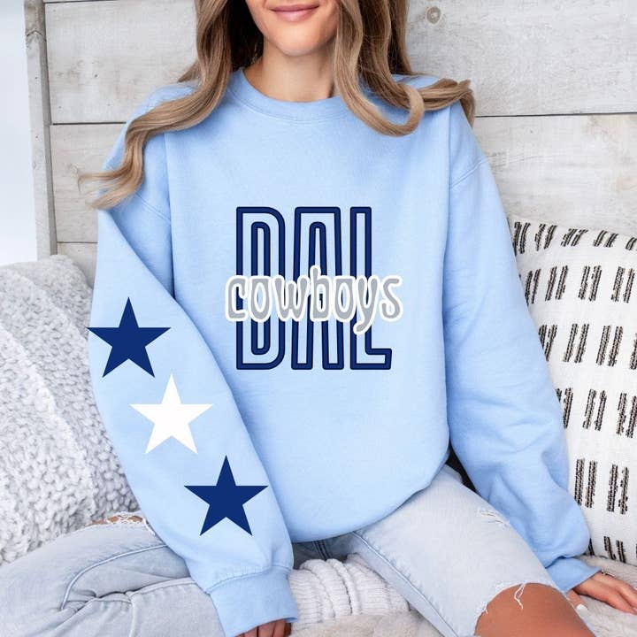 Custom Team Crewneck Sweatshirt Star Sleeve Football Gift for wholesale by Friday Night Wives