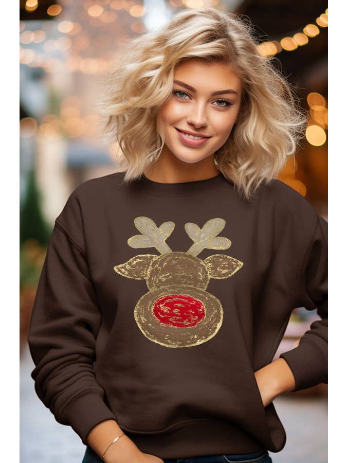 Cali Boutique Wholesale - Wholesale Graphic Sweatshirt - Women's - Christmas Sweatshirt Cute Rudolph Holiday Top 430225