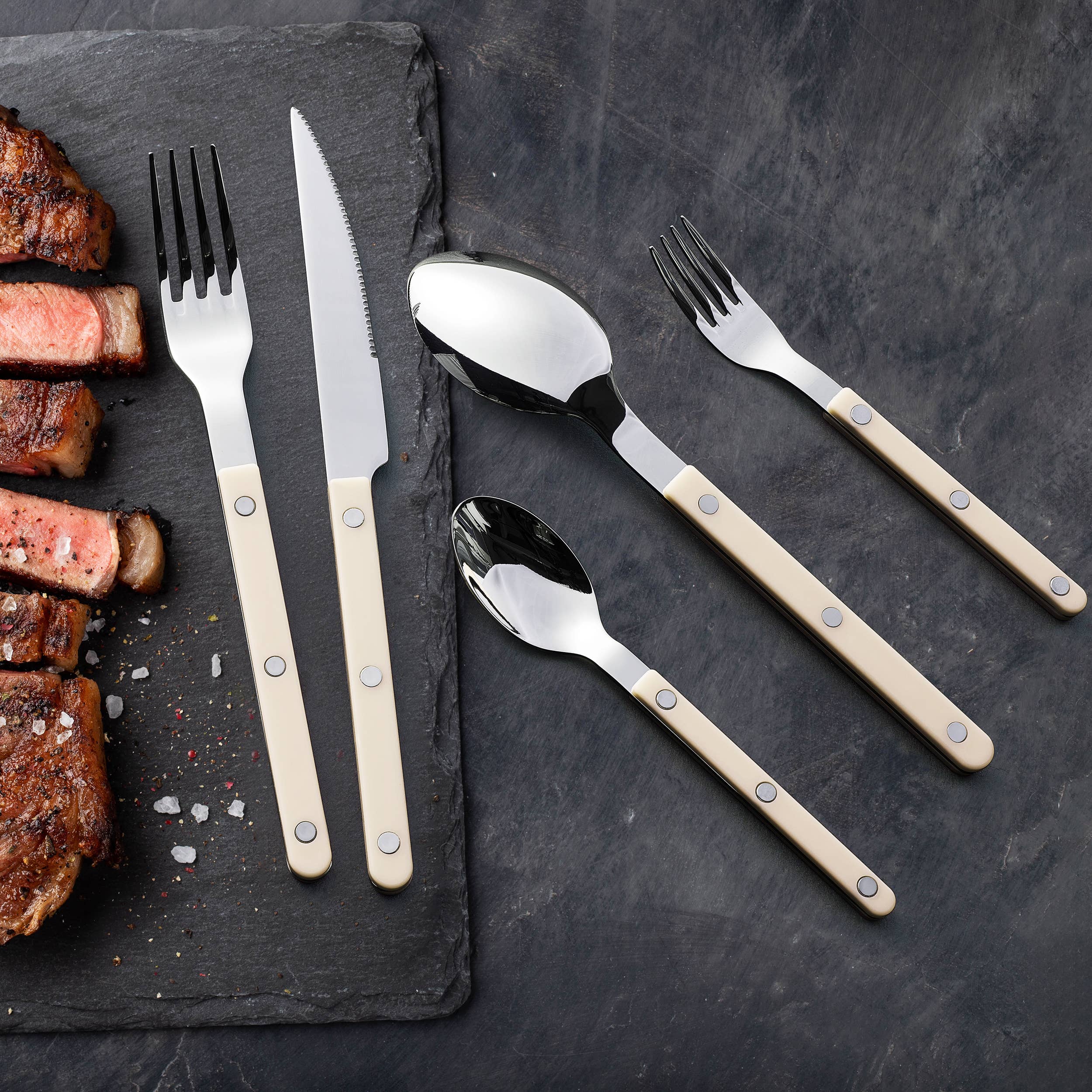 The Wine Savant /  Khen Glassware - Wholesale Flatware Set - 20-Piece Flatware Set - Cream Colored French Cutlery Set1