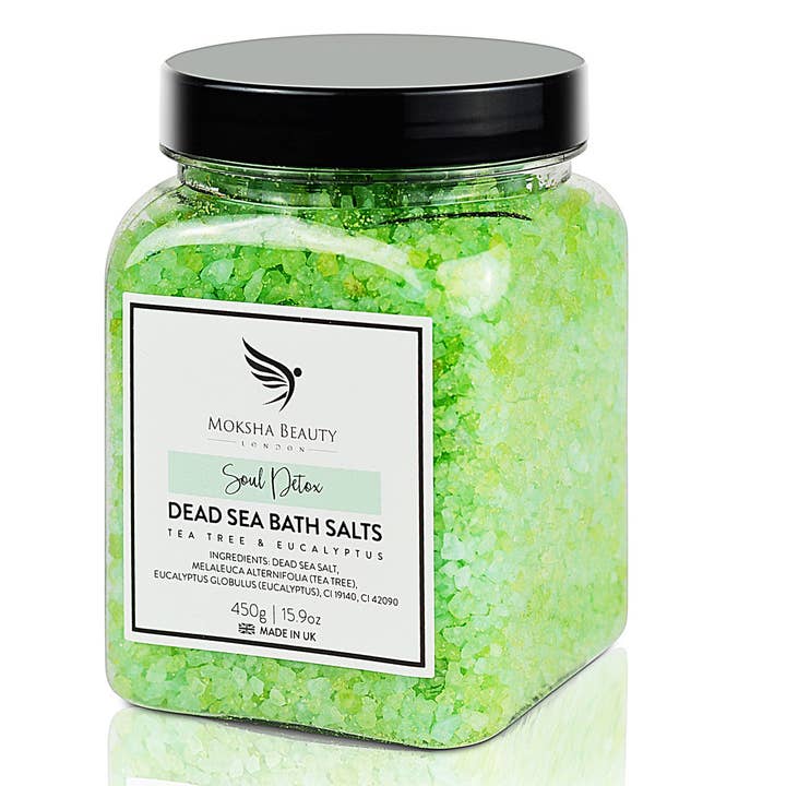 TEA TREE & EUCALYPTUS DEAD SEA BATH SALTS - 450g for wholesale by Moksha Beauty