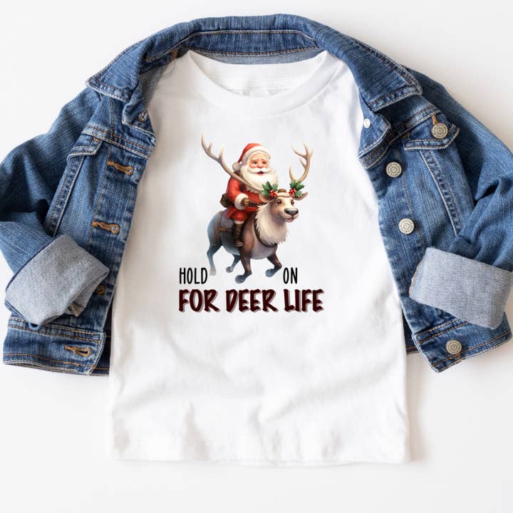 Hold On For Deer Life Youth Christmas Tee for wholesale by Mama and Littles Apparel