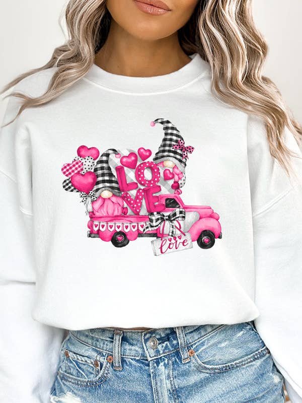 Valentine's Day Pink Love Gnome Truck Sweatshirt 88539 for wholesale by Cali Boutique Wholesale